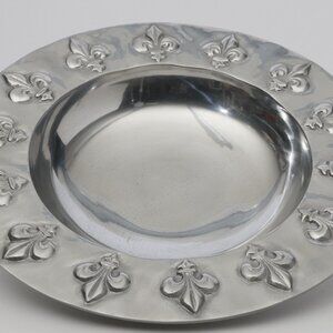 Fleur de lis themed Pewter bowl, 15 1/2 dia, ~ 2 1/2 deep